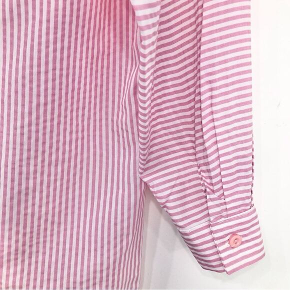 Bislife Pink White Candy Stripe Button Up Drawstring Tunic Top, Mini Dress NEW - Picture 13 of 16